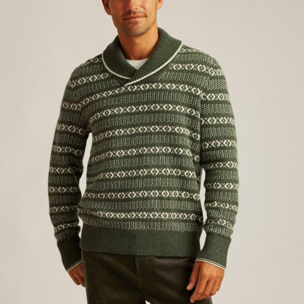 NWOT Bonobos Shawl Pullover Loden Parchment Fair Isle Sweater